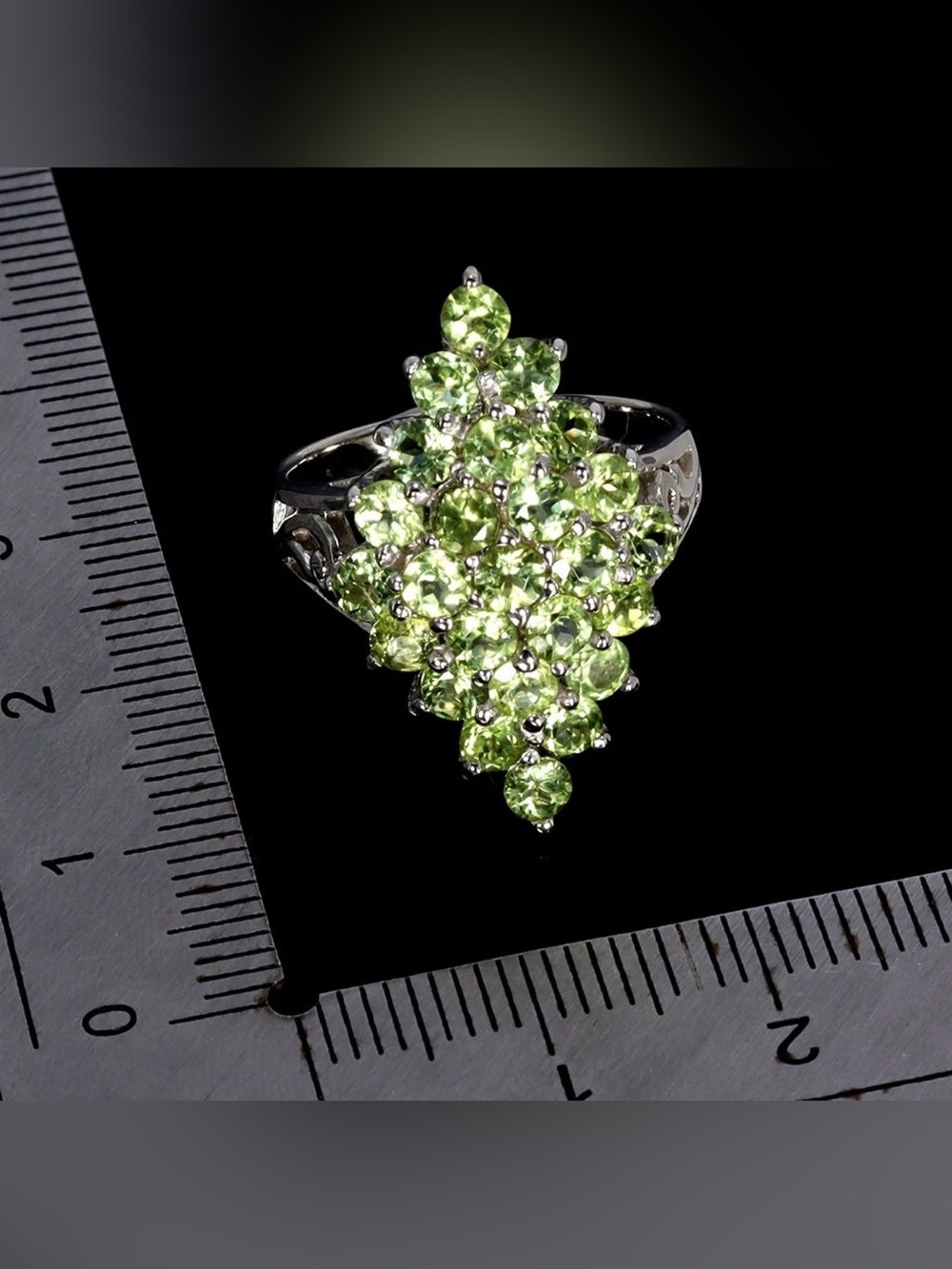 Stunning 3CT Natural Green Peridot Cluster 14K Gold over 925 Sterling Ring Sz 7 - Picture 11 of 14